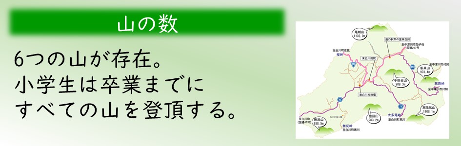 「山の数」6湯の山が存在。小学生は卒業までにすべての山を登頂する。