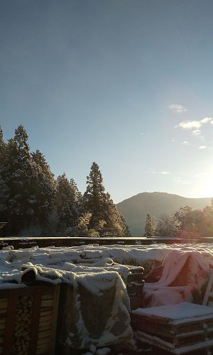 写真:薪棚に積もった雪