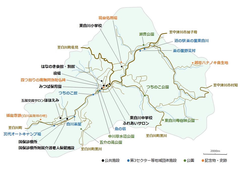 画像:東白川村施設位置図