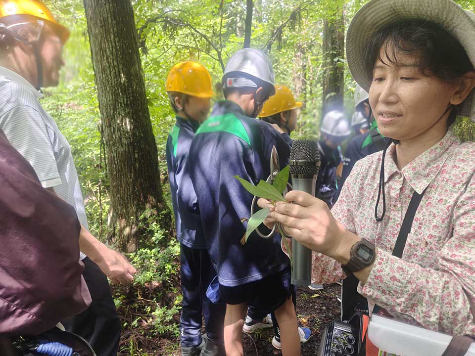 写真:葉っぱのにおいをかぐ
